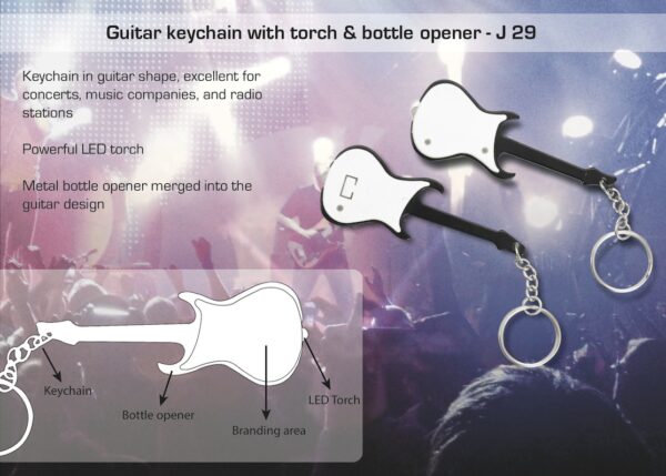 J29 - Guitar keychain with torch & bottle opener