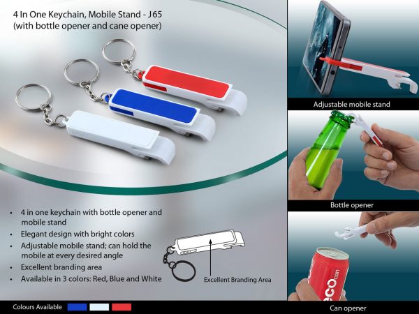 J65 - Keychain with bottle opener, pull tab opener and mobile stand (pull out)