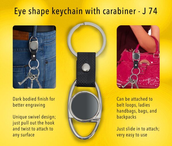 J74 - Eye shape keychain with Carabiner (gunmetal finish)