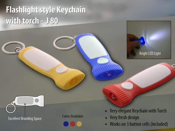 J80 - Flashlight style keychain with torch