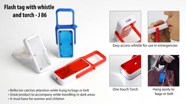 J86 - Flash tag with whistle and torch (with reflector)