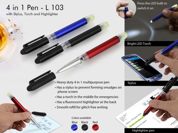 L103 - 4 in 1 pen with Stylus, Torch and Highlighter