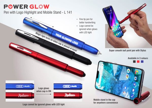 L141 - PowerGlow pen with logo highlight and mobile stand