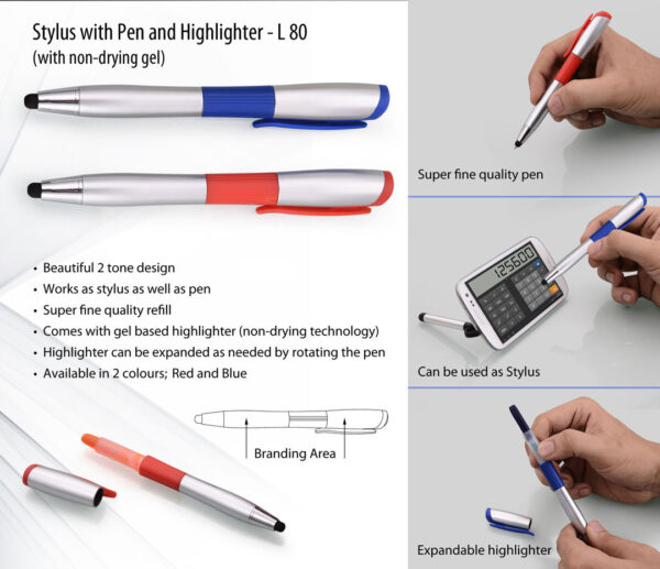 L80 - Stylus pen with non-drying Gel highlighter