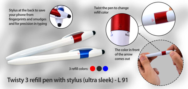 L91 - Twisty 3 refill pen with stylus (ultra sleek)