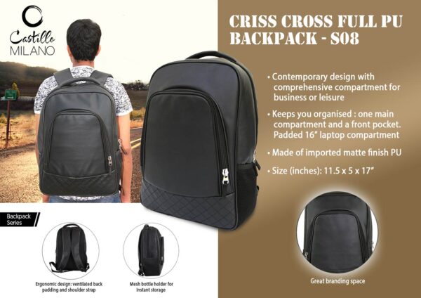 S08 - Criss Cross Full PU backpack by Castillo Milano