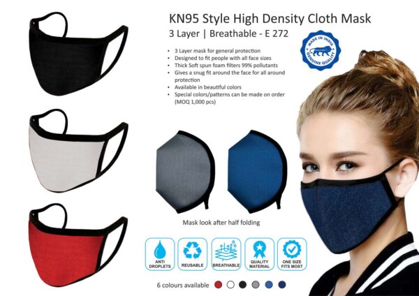 E272 - KN95 style high density cloth mask | 3 layer | Breathable