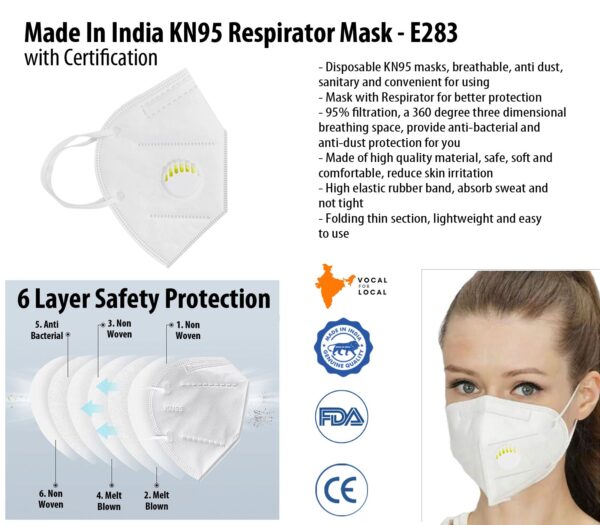 E283 - Made In India 6 layer KN95 Respirator Mask with Certification