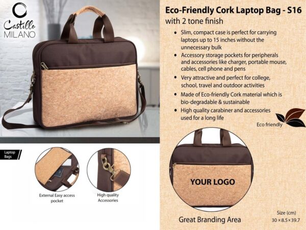 S16 - Eco-Friendly Cork Laptop Bag with 2 tone finish