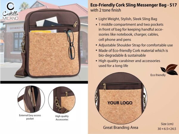 S17 - Eco-Friendly Cork Sling Messenger Bag with 2 tone finish