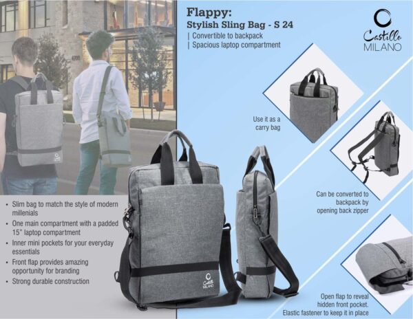 S24 - Flappy: Stylish Sling bag | Convertible to backpack | Spacious laptop compartment