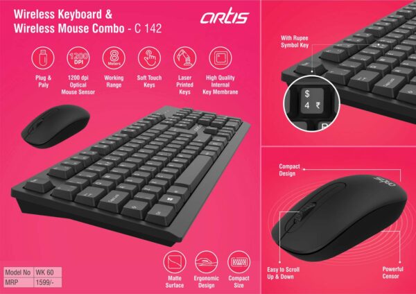 C142 - Artis Wireless Keyboard & Wireless mouse combo (WK60) (MRP 1599)