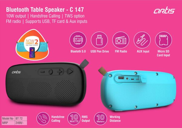 C147 - Artis Bluetooth Table speaker | 10W output | Handsfree Calling | TWS option | FM radio | Supports USB, TF card & Aux inputs (BT72) (MRP 2499)