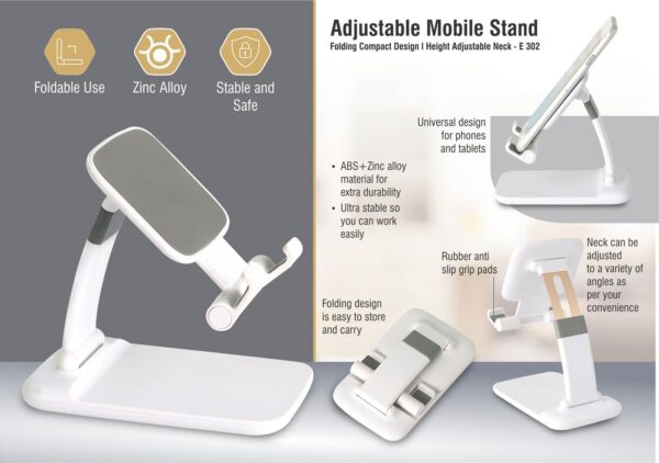 E302 - Adjustable Mobile stand | Folding compact design | Height adjustable neck