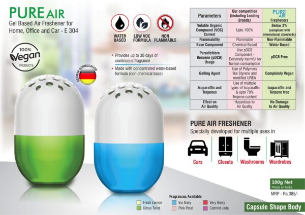 E304 - Pure Air: Gel based air freshener for Home, Office and Car | Capsule shape | Net 100 grams | MRP 385