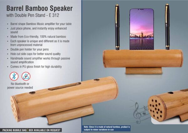 E312 - Barrel bamboo speaker with double pen stand