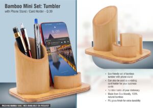 Q39 - Bamboo Mini set: Tumbler with phone stand / card holder