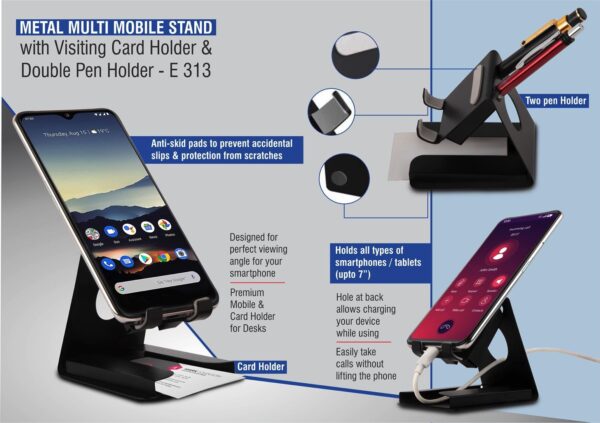 E313 - Metal multi mobile stand with Visiting card holder and double pen holder