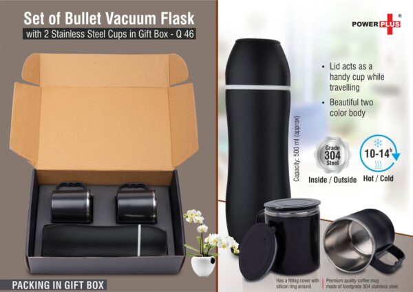 Q46 - Set of Bullet Vacuum Flask with 2 Stainless steel cups in Gift box