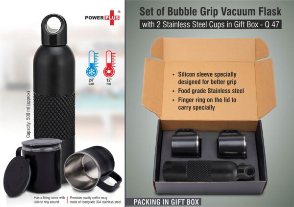 Q47 - Set of Bubble Grip Vacuum Flask with 2 Stainless steel cups in Gift box