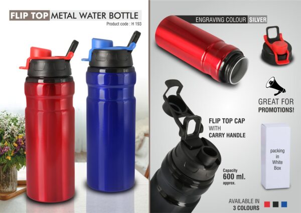 H193 - Flip top Metal water bottle (600 ml approx)