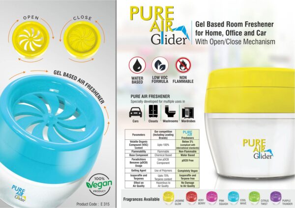 E315 - Pure Air Glider: Gel based room freshener for Home, Office and Car | With open/close mechanism | Net 125 grams