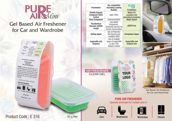 E316 - Pure Air Mini: Gel based air freshener for Car and wardrobe | With open/close mechanism | Net 50 grams