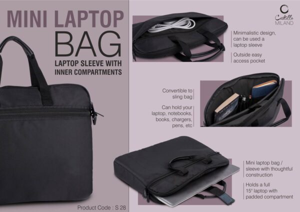 S28 - Mini Laptop bag / Laptop Sleeve with inner compartments | Convertible to Sling Bag