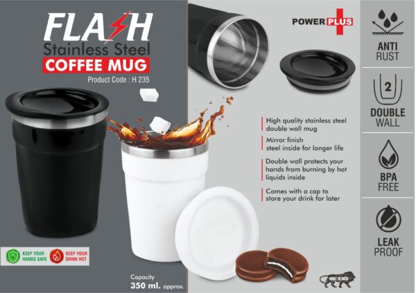 H235 - Flash: Stainless Steel Coffee mug | 4 panel design | Leak Proof | Capacity 350ml approx