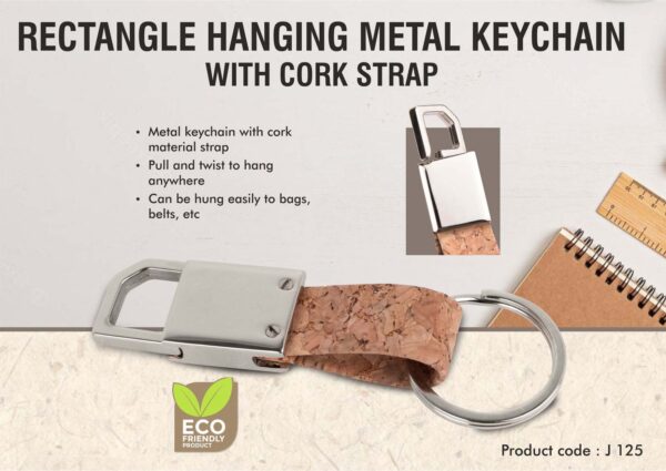 J125 - Rectangle hanging metal keychain with Cork strap