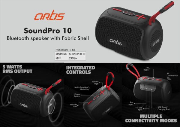 C176 - Artis Soundpro 10 Bluetooth speaker with Fabric Shell (MRP 2499)