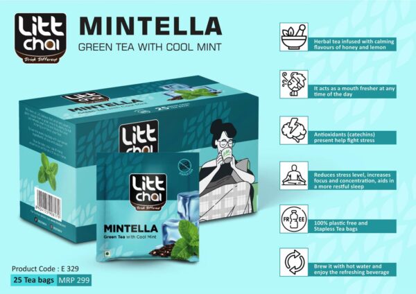 E329 - Litt Chai Mintella Green Tea with Cool Mint | 25 Tea bags | MRP 299