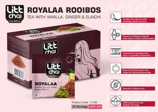 E330 - Litt Chai Royalaa Rooibos Tea with Vanilla, Ginger & Elaichi | 25 Tea bags | MRP 299