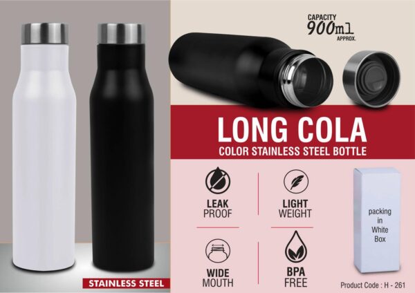 H261 - Long Cola Colored Stainless Steel bottle | Capacity 900ml approx