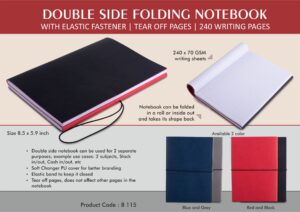 B115 - Double side folding notebook with Elastic Fastener | Tear off Pages | 240 writing pages