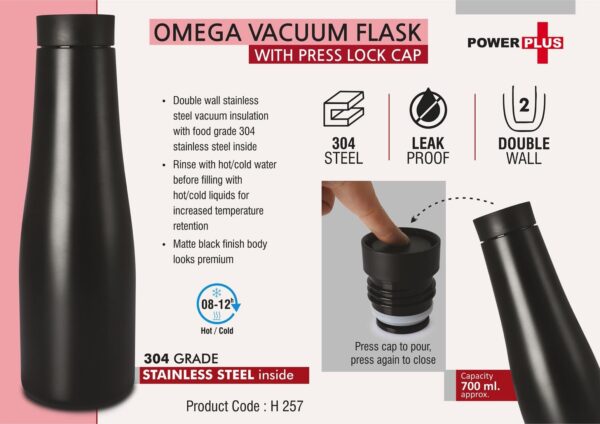 H257 - Omega Vacuum Flask with Press lock cap | Capacity 700 ml approx | Made of 304 grade steel