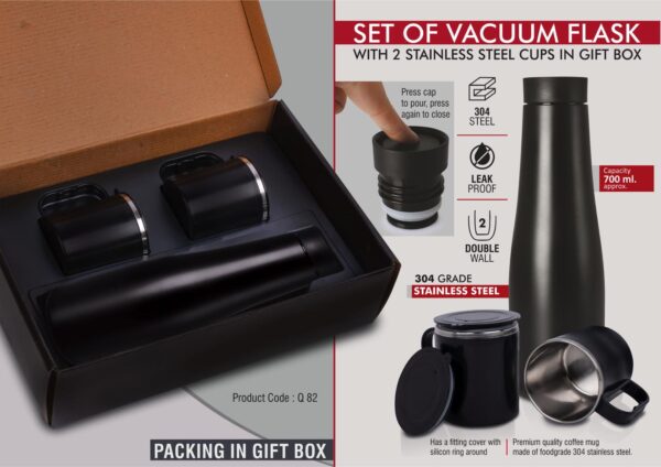 Q82 - Set of Vacuum Flask with 2 Stainless steel cups in Gift box