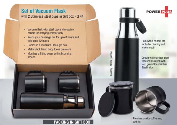 Q44 - Set of Vacuum Flask with 2 Stainless steel cups in Gift box