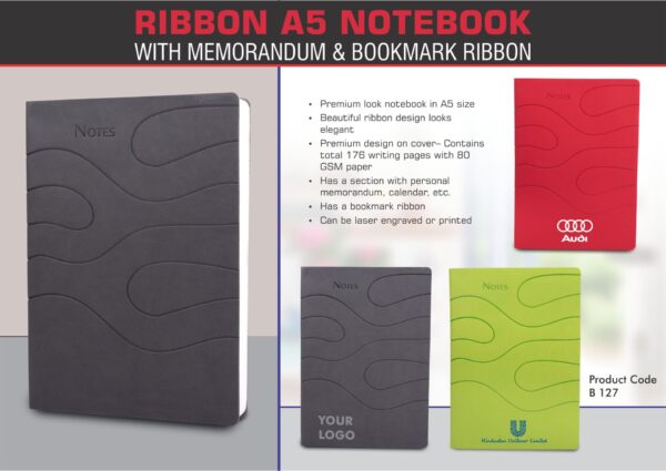 B127 - Ribbon A5 notebook with memorandum & Bookmark ribbon