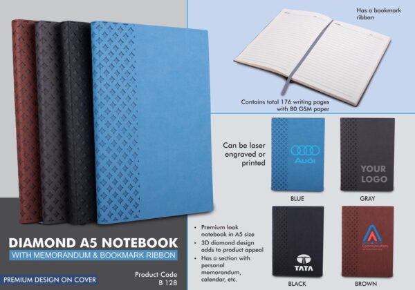 B128 - Diamond A5 notebook with memorandum & Bookmark ribbon