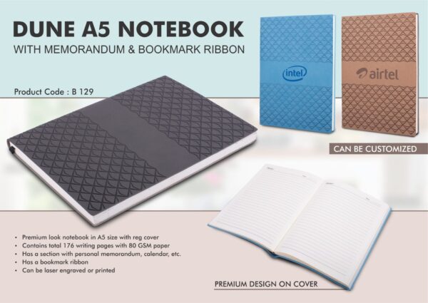 B129 - Dune A5 notebook with memorandum & Bookmark ribbon