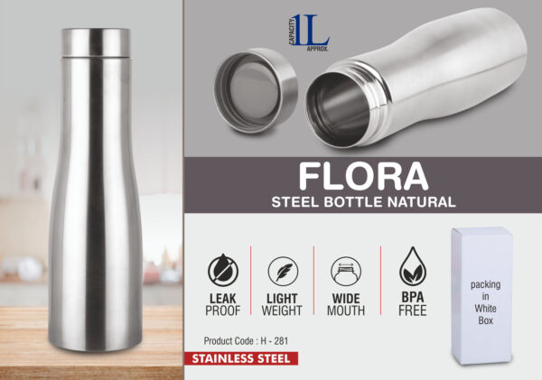 H281 - Flora Steel single wall bottle Natural | Capacity 1L approx