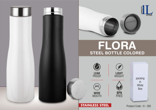 H282 - Flora Steel single wall bottle Colored | Capacity 1L approx