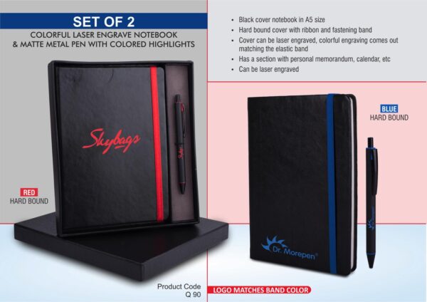 Q90 - Laser Engrave Color Notebook with Metal Highlight pen Gift set in Premium box