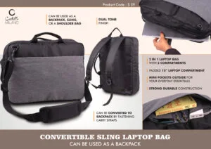S39 - Convertible Sling Laptop Bag | Can be used as a backpack | Dual tone finish | Separate laptop space