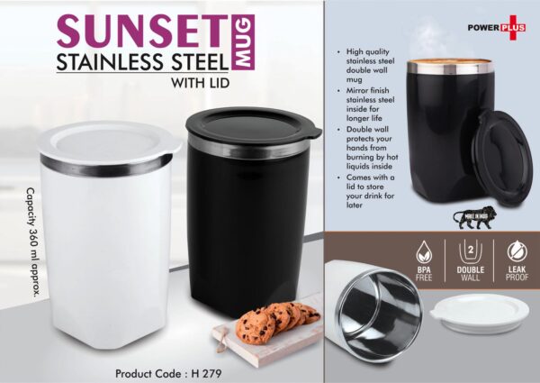 H279 - Sunset : Stainless Steel Mug with Lid | Leak proof | BPA Free | Capacity 360 ml approx