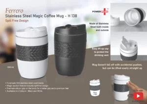 H138 - Ferrero Stainless Steel Magic Coffee Mug (300 ml approx) (Spill free design)