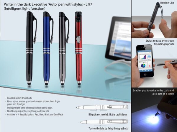 L97 - Write in the dark executive 'Auto' pen with stylus (brass body)