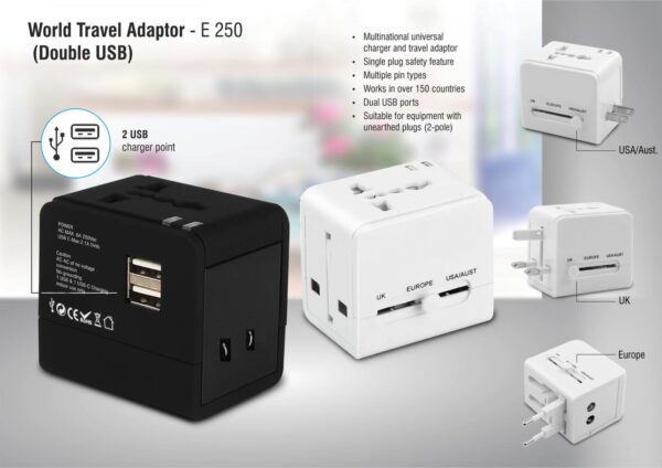 E250 - World travel Adaptor with Double USB