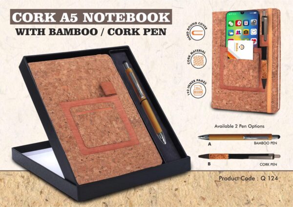 Q124 - Notebook Gift set Eco: Cork A5 Notebook With Bamboo / Cork Pen